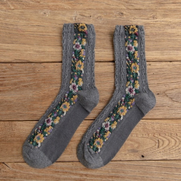 Fun Textured Sock with Floral Embroidery Pattern - Picture 2 of 2